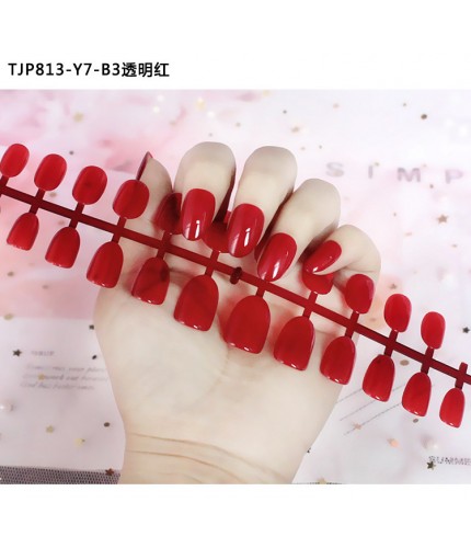 Tjp813-Y7-B3 Transparent Red Strip Fake Nails